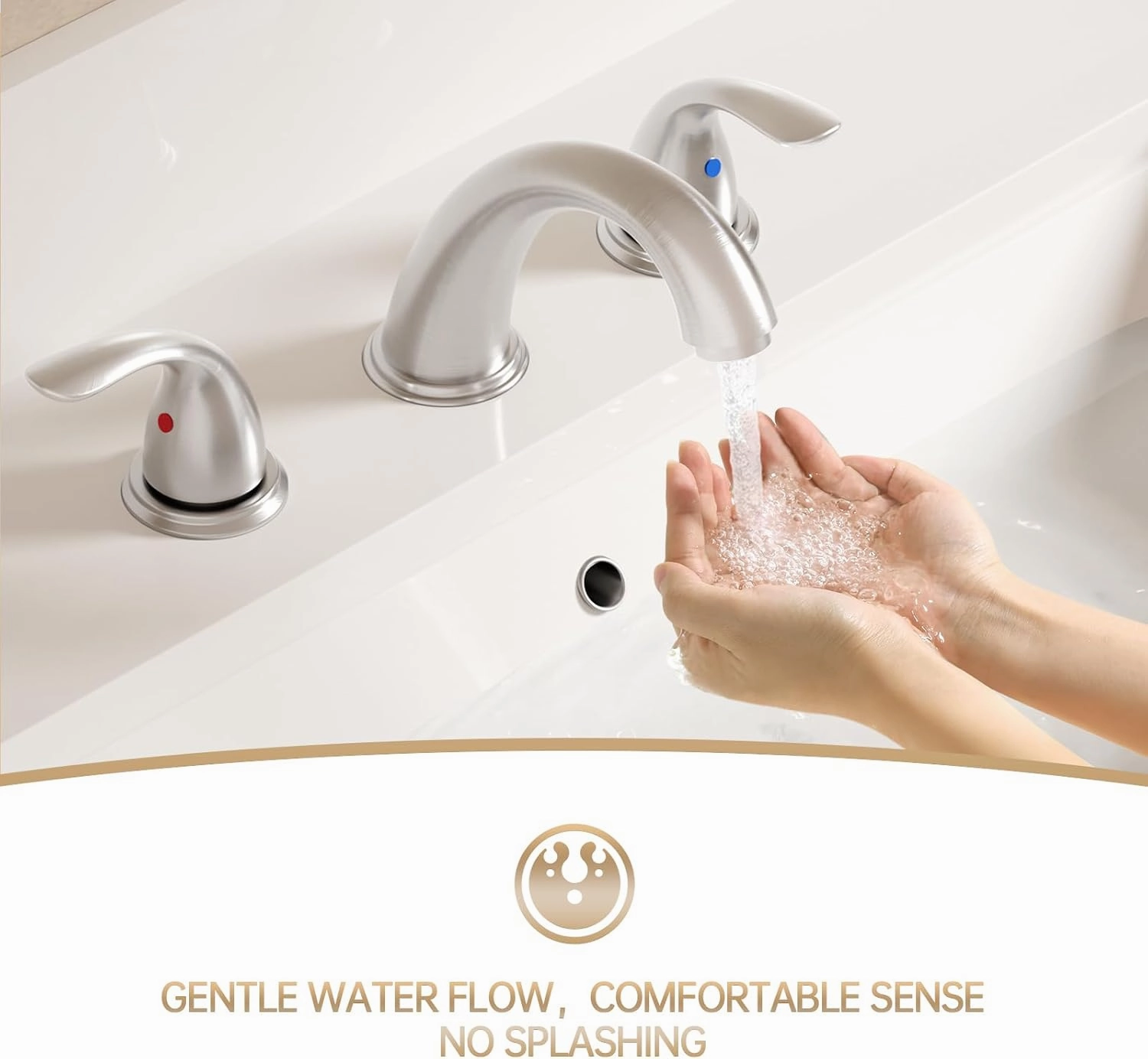 Phiestina 3-Hole 8 Inch Brushed Nickel Widespread Bathroom Faucet Low Arc 2-Handle Bathroom Vanity Faucet with Water Supply line & Metal Pop Up Drain, BF03008-K05-GBN