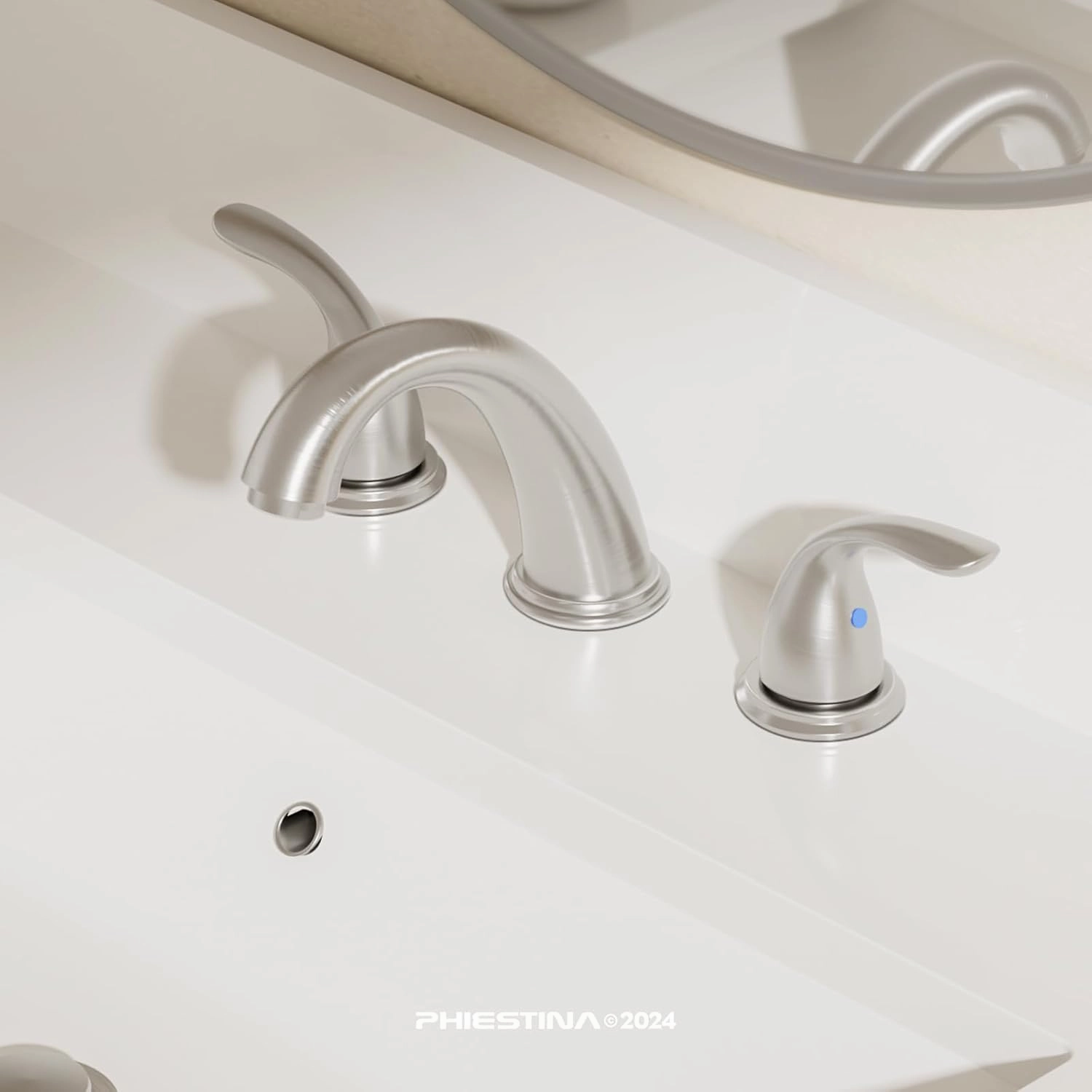 Phiestina 3-Hole 8 Inch Brushed Nickel Widespread Bathroom Faucet Low Arc 2-Handle Bathroom Vanity Faucet with Water Supply line & Metal Pop Up Drain, BF03008-K05-GBN