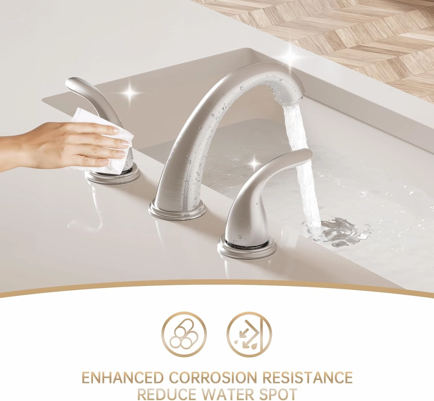 Phiestina 3-Hole 8 Inch Brushed Nickel Widespread Bathroom Faucet Low Arc 2-Handle Bathroom Vanity Faucet with Water Supply line & Metal Pop Up Drain, BF03008-K05-GBN