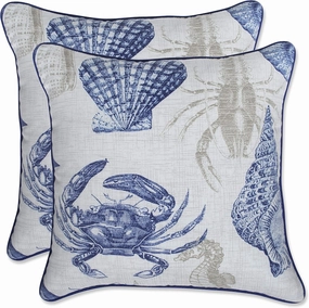 Pillow Perfect Outdoor/Indoor Throw Pillows, Accent - 16.5" x 16.5", Blue Sealife Marine 2 Count