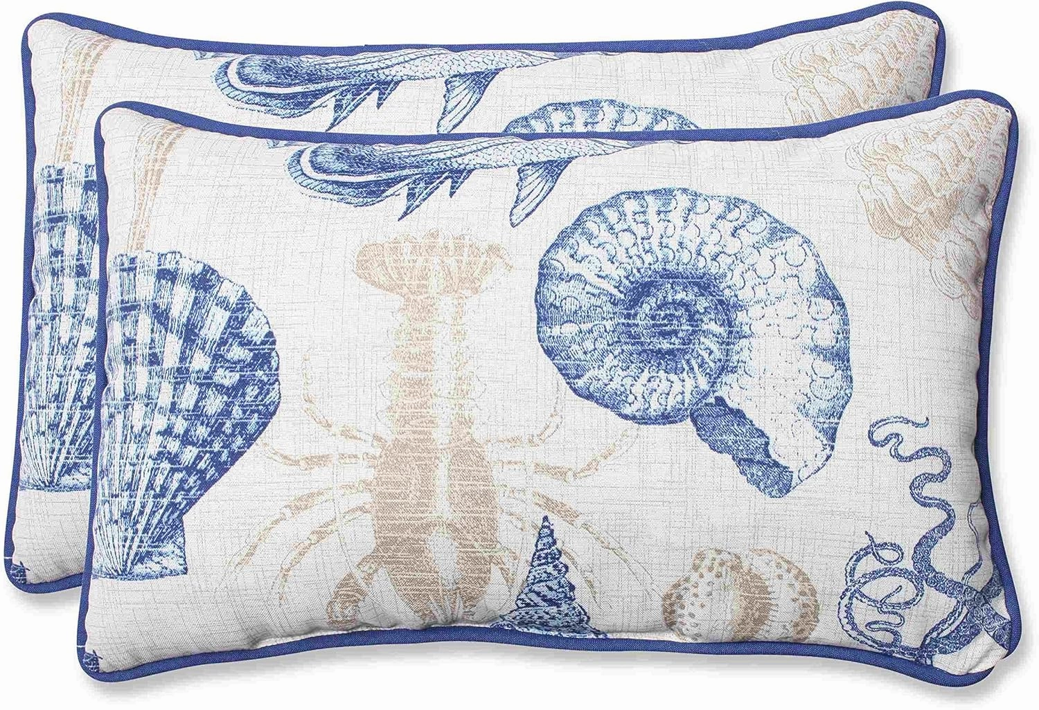 Pillow Perfect Outdoor Sea Life Marine Rectangular Throw Pillow, Set of 2,Blue,11.5" x 18.5"