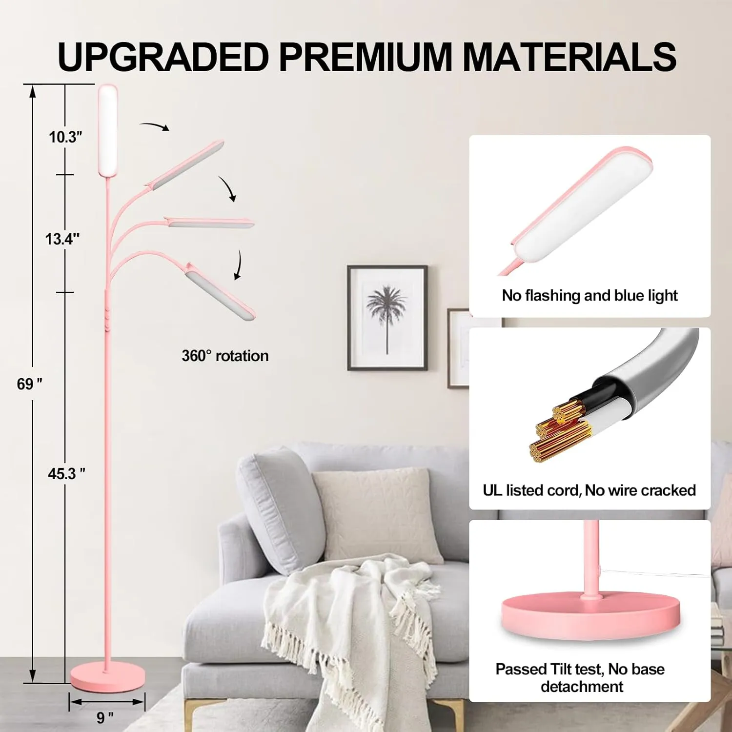 Pink LED Floor Lamp, 18W 1800LM Bright Floor Lamp with Remote & Works with Smart Plug, Dimmable Timing Eye Caring Reading Light Modern Standing Floor Lamp for Living Room Bedroom Office