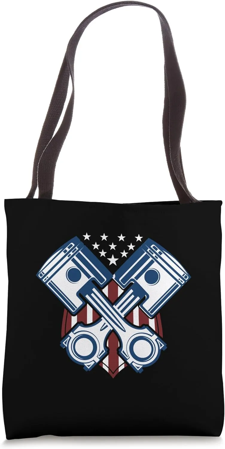 Piston American Flag Mechanic Auto Guy Tote Bag