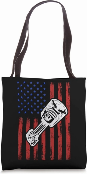 Piston Muscle Car American Flag Patriotic Car Enthusiast Tote Bag