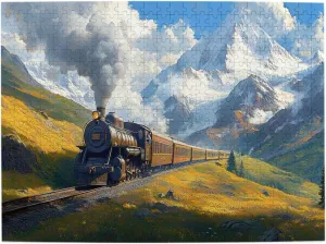 Plateau Steam Train 500 Pieces Of Adult Wooden Puzzle,Beautiful Plateau Snow Mountain Scenery,Enjoy The Puzzle Solving Process,Unique And Beautiful Design,Gift For Friend