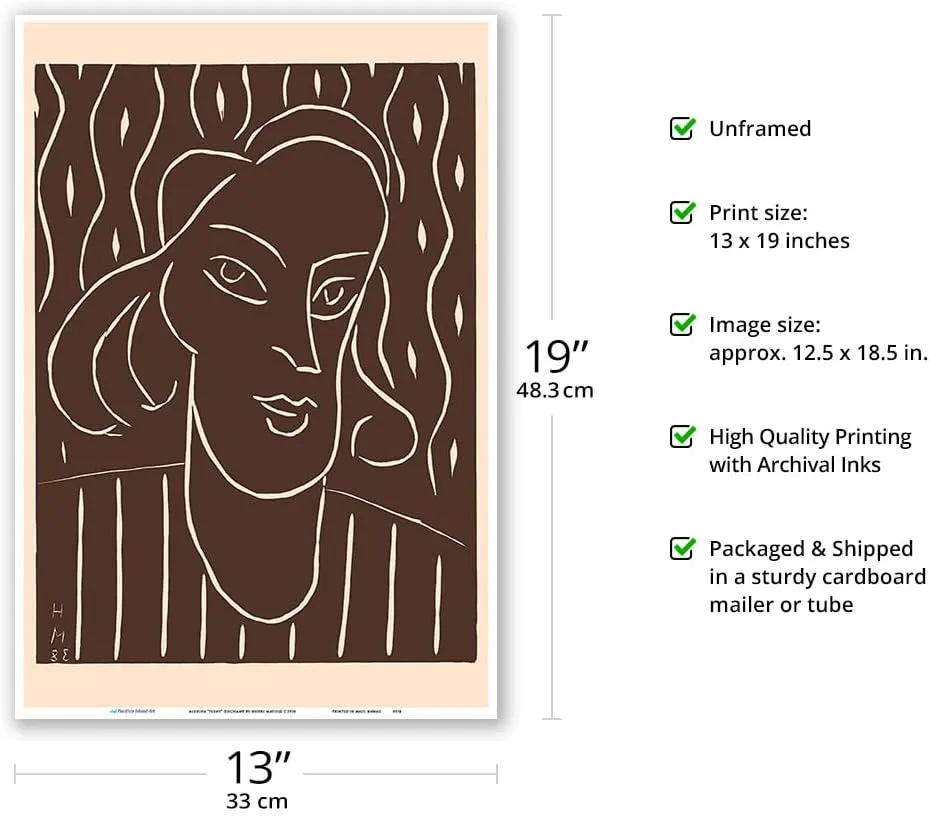Portrait of a Woman - Alexina “Teeny” Duchamp - Vintage Woodcut Print by Henri Matisse c.1938 - Master Art Print (Unframed) 13in x 19in