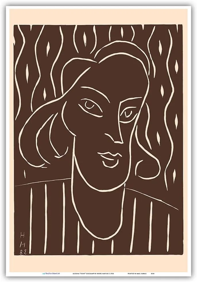 Portrait of a Woman - Alexina “Teeny” Duchamp - Vintage Woodcut Print by Henri Matisse c.1938 - Master Art Print (Unframed) 13in x 19in