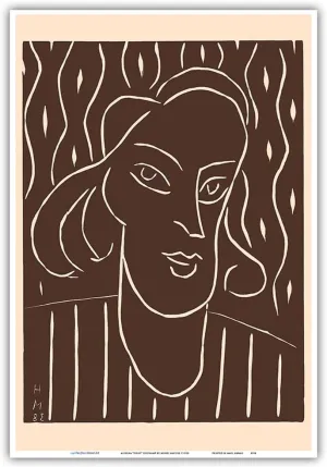 Portrait of a Woman - Alexina “Teeny” Duchamp - Vintage Woodcut Print by Henri Matisse c.1938 - Master Art Print (Unframed) 13in x 19in