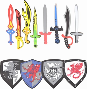 PowerTRC Foam Sword and Shield 12 Piece Playset | Ninja, Warrior, Viking Role Play Accessories for Kids | Great for Party Favors