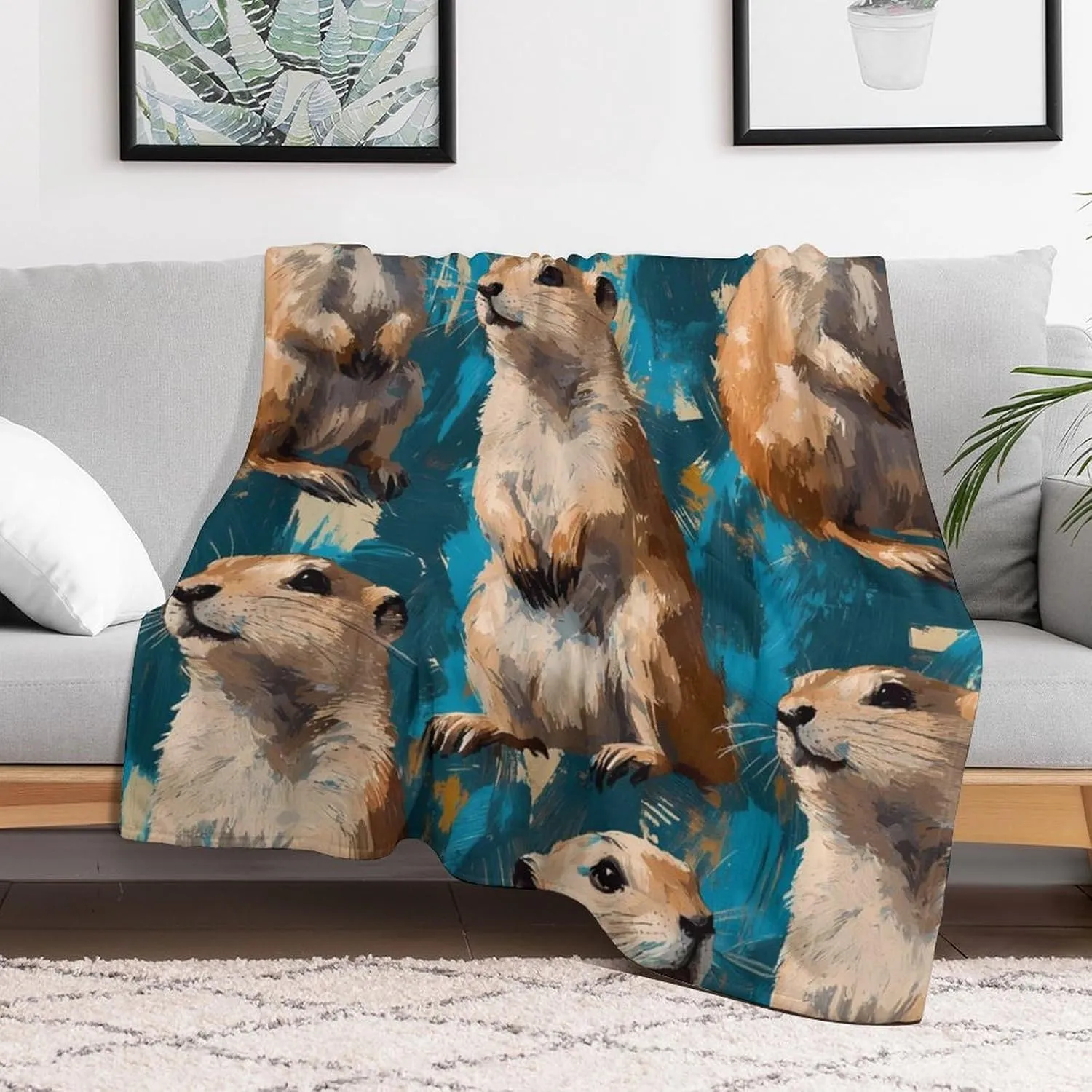 Prairie Dog Throw Blanket for Kids Adults Fantasy Painting Aesthetic Animal Decor Gift Blanket Soft Cozy Plush Flannel Blankets for Bed Couch Sofa Chair Outdoor Travel 60"x80"