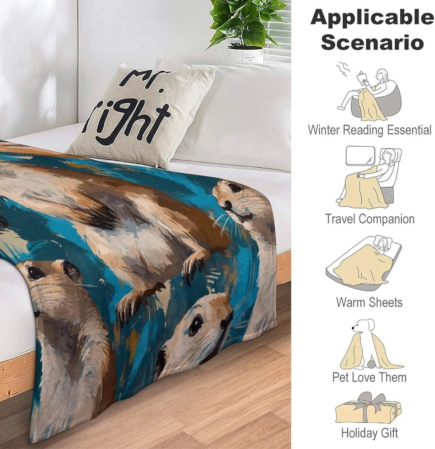 Prairie Dog Throw Blanket for Kids Adults Fantasy Painting Aesthetic Animal Decor Gift Blanket Soft Cozy Plush Flannel Blankets for Bed Couch Sofa Chair Outdoor Travel 60"x80"