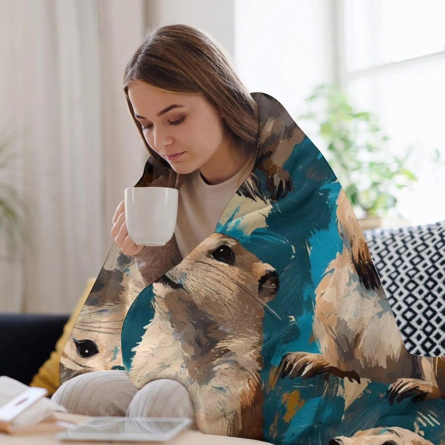 Prairie Dog Throw Blanket for Kids Adults Fantasy Painting Aesthetic Animal Decor Gift Blanket Soft Cozy Plush Flannel Blankets for Bed Couch Sofa Chair Outdoor Travel 60"x80"