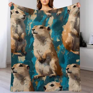 Prairie Dog Throw Blanket for Kids Adults Fantasy Painting Aesthetic Animal Decor Gift Blanket Soft Cozy Plush Flannel Blankets for Bed Couch Sofa Chair Outdoor Travel 60"x80"