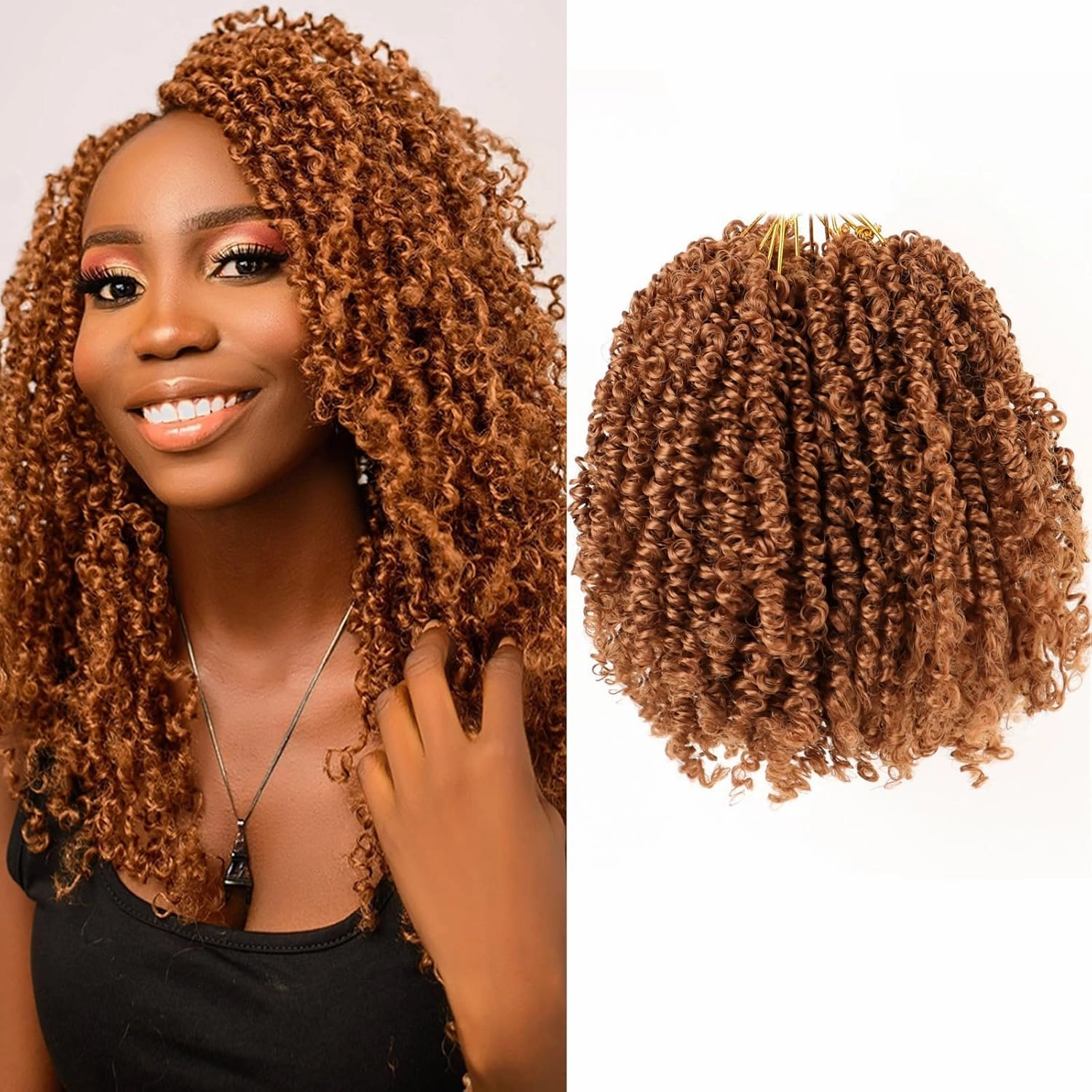 Pre Looped Yanky Twist Crochet Hair 12 Inch 8 Packs 30# Brown Fluffy Spring Mini Twist Passion Twist Bohemian Synthetic Crochet Braiding Hair