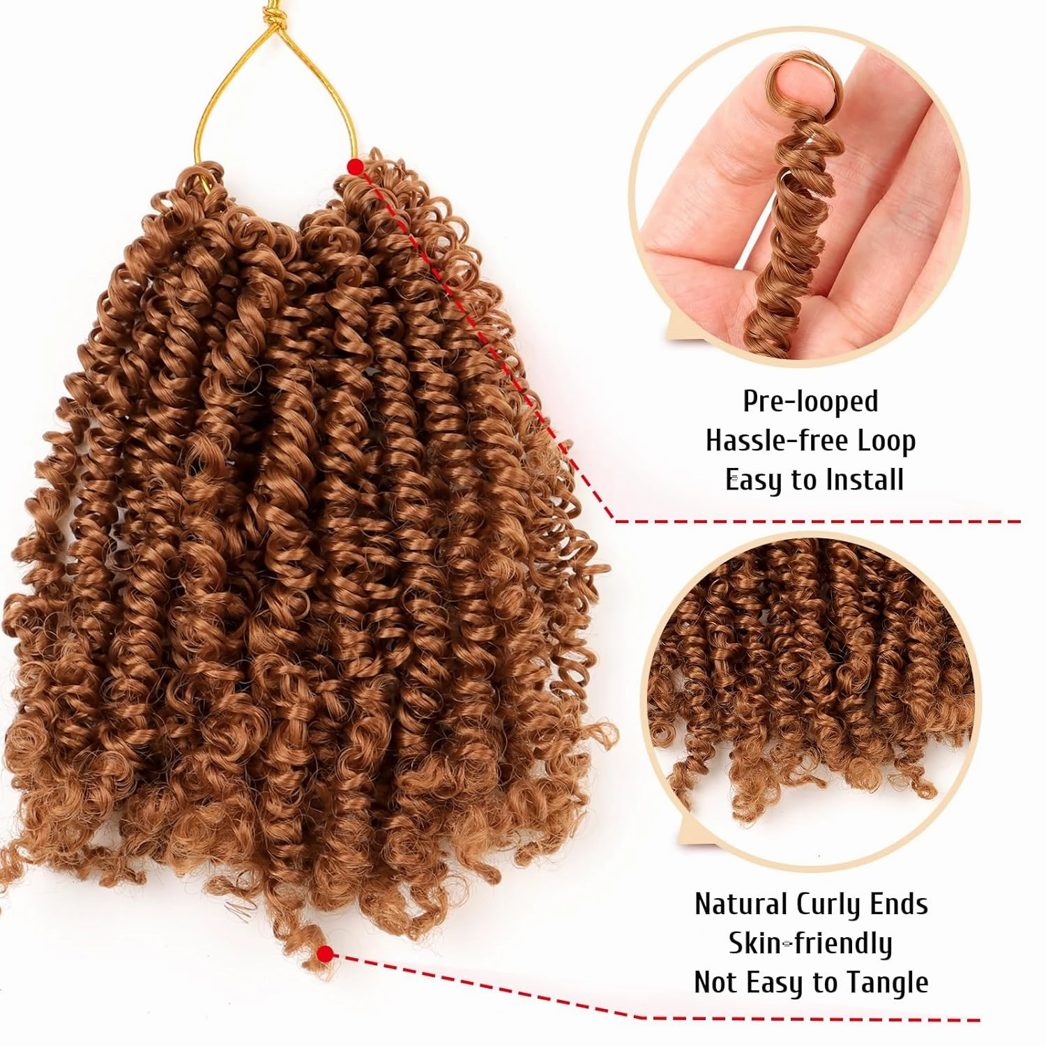 Pre Looped Yanky Twist Crochet Hair 12 Inch 8 Packs 30# Brown Fluffy Spring Mini Twist Passion Twist Bohemian Synthetic Crochet Braiding Hair