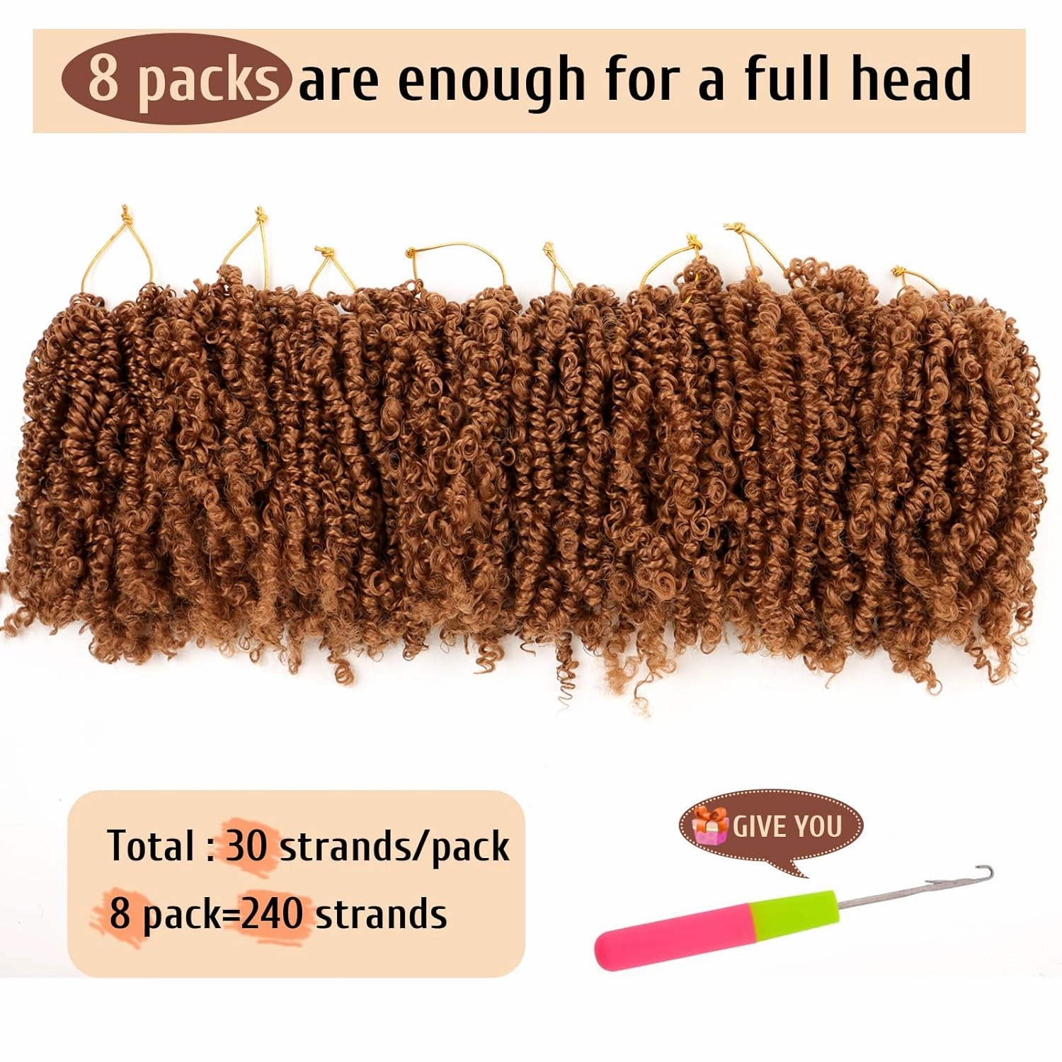 Pre Looped Yanky Twist Crochet Hair 12 Inch 8 Packs 30# Brown Fluffy Spring Mini Twist Passion Twist Bohemian Synthetic Crochet Braiding Hair