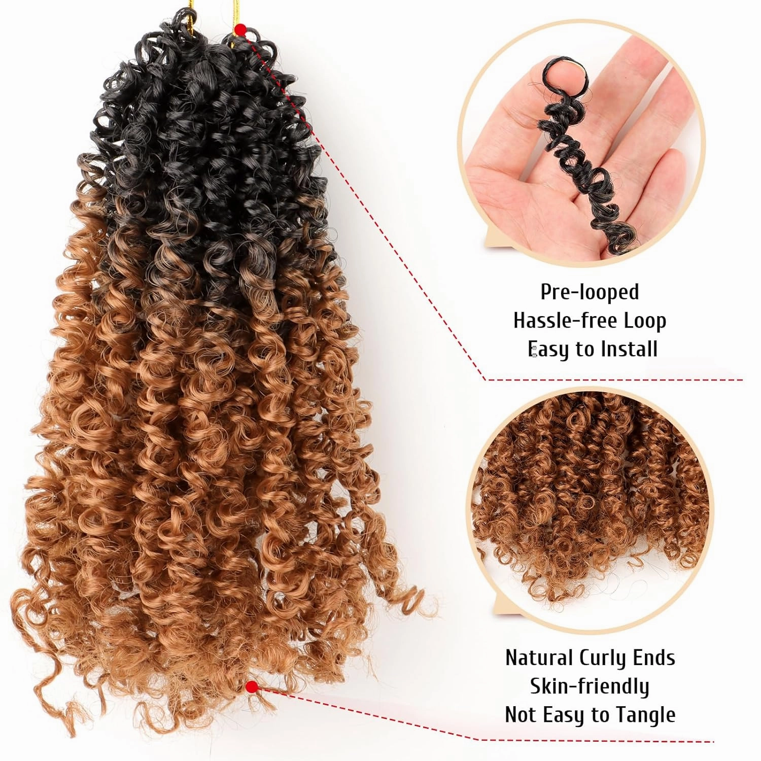 Pre Looped Yanky Twist Crochet Hair 12 Inch 8 Packs Black to Brown Ombre 1B/30# Fluffy Spring Mini Twist Passion Twist Bohemian Synthetic Crochet Braiding Hair