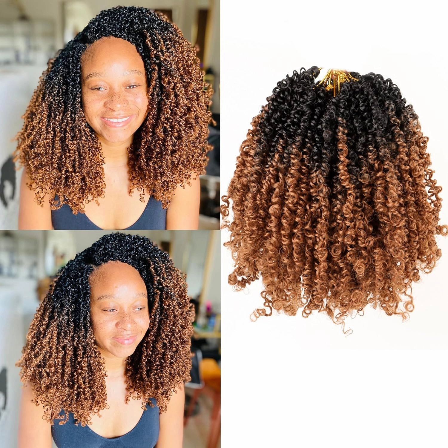 Pre Looped Yanky Twist Crochet Hair 12 Inch 8 Packs Black to Brown Ombre 1B/30# Fluffy Spring Mini Twist Passion Twist Bohemian Synthetic Crochet Braiding Hair