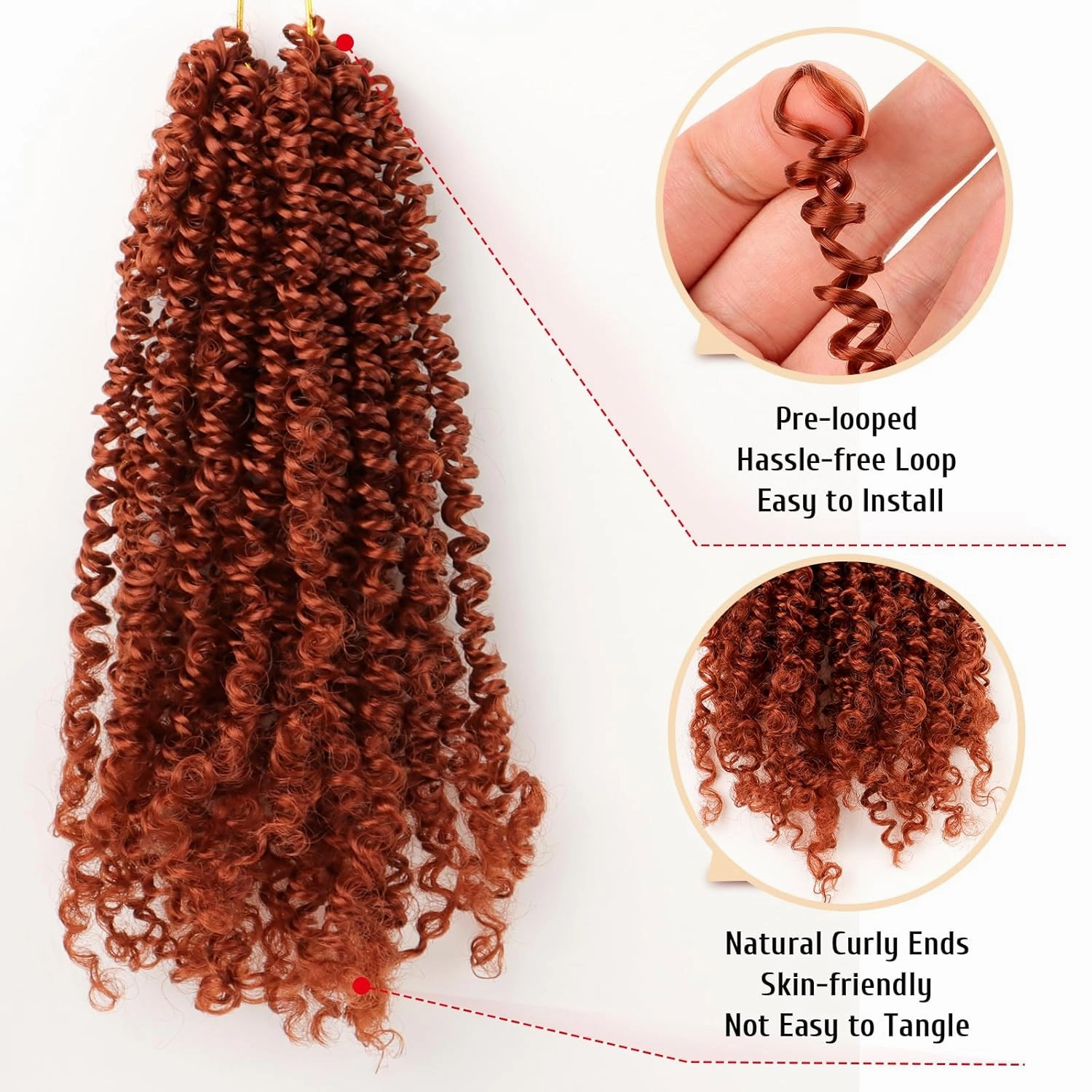 Pre Looped Yanky Twist Crochet Hair 12 Inch 8 Packs Ginger Fluffy Spring Mini Twist Passion Twist Bohemian Synthetic Crochet Braiding Hair