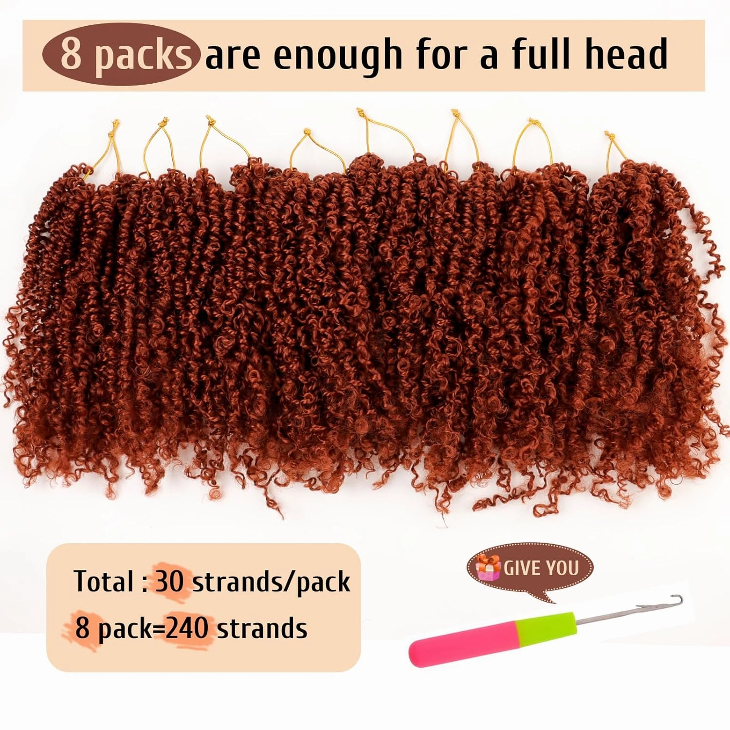 Pre Looped Yanky Twist Crochet Hair 12 Inch 8 Packs Ginger Fluffy Spring Mini Twist Passion Twist Bohemian Synthetic Crochet Braiding Hair