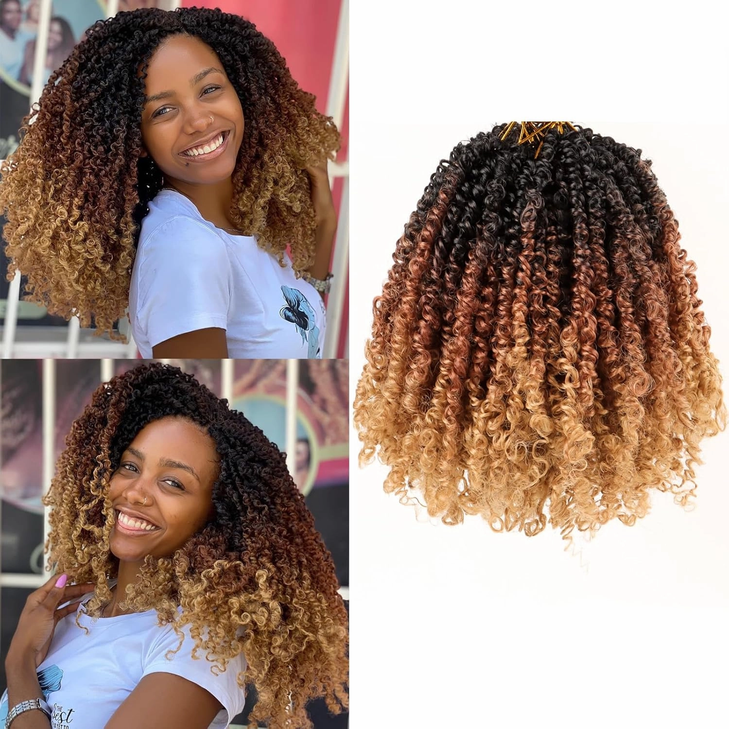 Pre Looped Yanky Twist Crochet Hair 14 Inch 8 Packs 1B/30/27# Black/Brown/Blonde Ombre Fluffy Spring Mini Twist Passion Twist Bohemian Synthetic Crochet Braiding Hair
