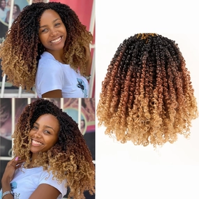 Pre Looped Yanky Twist Crochet Hair 14 Inch 8 Packs 1B/30/27# Black/Brown/Blonde Ombre Fluffy Spring Mini Twist Passion Twist Bohemian Synthetic Crochet Braiding Hair