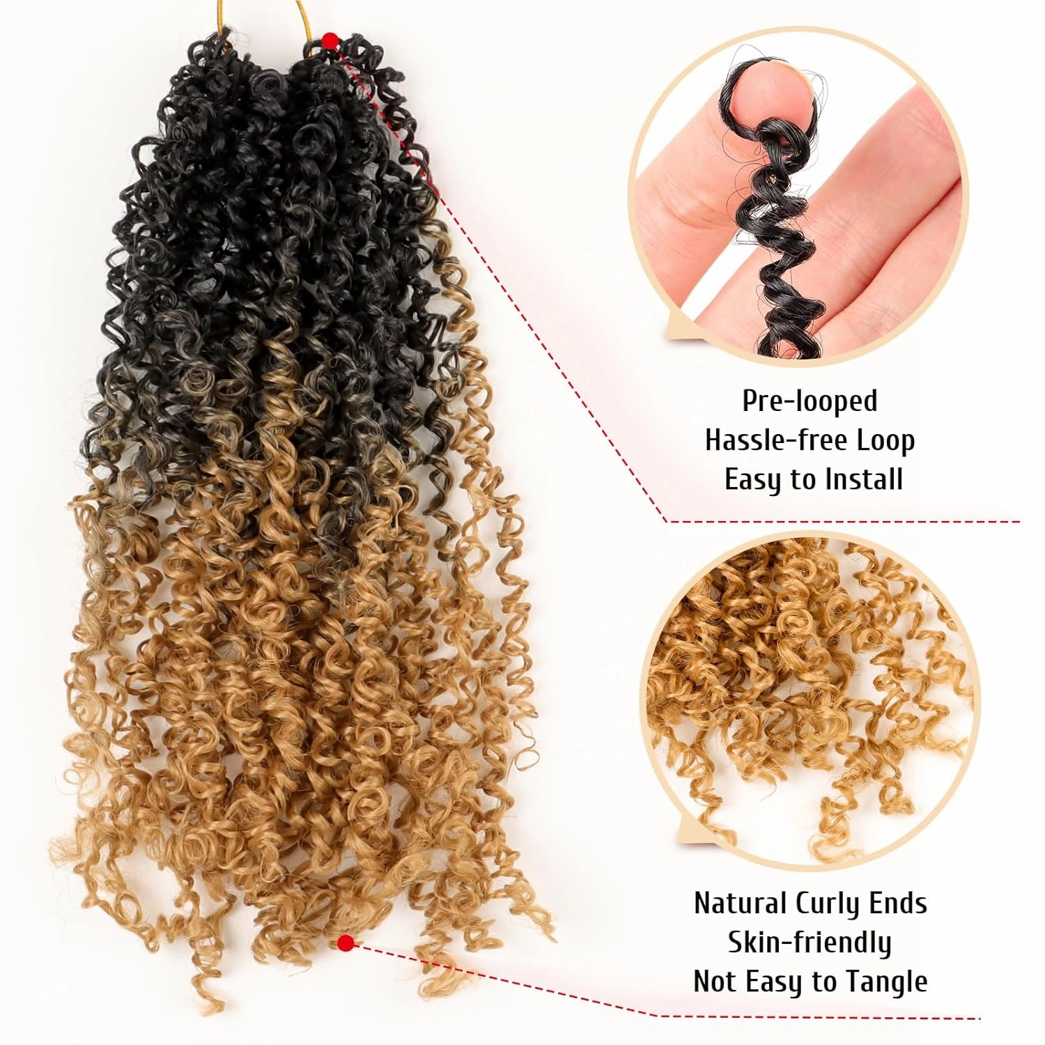 Pre Looped Yanky Twist Crochet Hair 8 Inch 8 Packs Black to Honey Blonde Ombre Fluffy Spring Mini Twist Passion Twist Bohemian Synthetic Crochet Braiding Hair