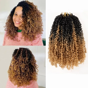 Pre Looped Yanky Twist Crochet Hair 8 Inch 8 Packs Black to Honey Blonde Ombre Fluffy Spring Mini Twist Passion Twist Bohemian Synthetic Crochet Braiding Hair