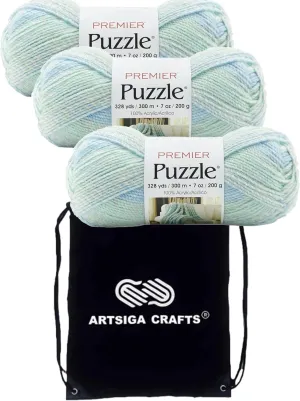 Premier Yarns Puzzle Acrostic 1050-09 (3-Skeins - Same Dye Lot) Chunky Bulky #5 100% Acrylic Yarn for Crocheting and Knitting with Project Bag