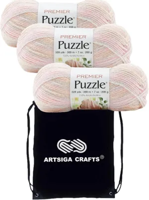 Premier Yarns Puzzle Cat's Cradle 1050-17 (3-Skeins - Same Dye Lot) Chunky Bulky #5 100% Acrylic Yarn for Crocheting and Knitting with Project Bag