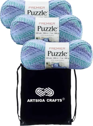 Premier Yarns Puzzle Tangram 1050-11 (3-Skeins - Same Dye Lot) Chunky Bulky #5 100% Acrylic Yarn for Crocheting and Knitting with Project Bag