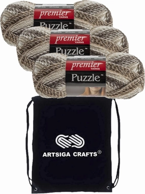 Premier Yarns Puzzle Crossword 1050-03 (3-Skeins - Same Dye Lot) Chunky Bulky #5 100% Acrylic Yarn for Crocheting and Knitting with Project Bag