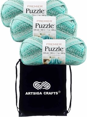 Premier Yarns Puzzle Dominoes 1050-18 (3-Skeins - Same Dye Lot) Chunky Bulky #5 100% Acrylic Yarn for Crocheting and Knitting with Project Bag