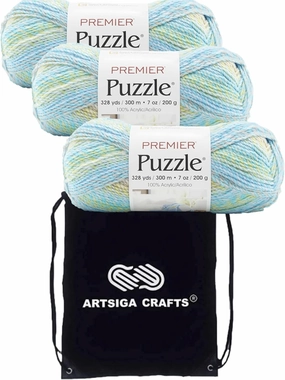 Premier Yarns Puzzle Pool 1050-51 (3-Skeins - Same Dye Lot) Chunky Bulky #5 100% Acrylic Yarn for Crocheting and Knitting with Project Bag