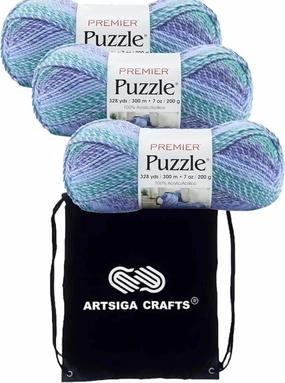 Premier Yarns Puzzle Tangram 1050-11 (3-Skeins - Same Dye Lot) Chunky Bulky #5 100% Acrylic Yarn for Crocheting and Knitting with Project Bag