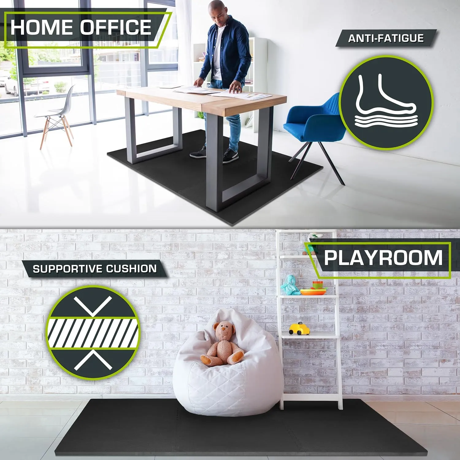 ProsourceFit Extra Thick Puzzle Exercise Mat, EVA Foam Interlocking Tiles for Protective, Cushioned Workout Flooring for Home and Gym Equipment, Black - 3/4 inch - 24 Sq Ft - 6 Tiles