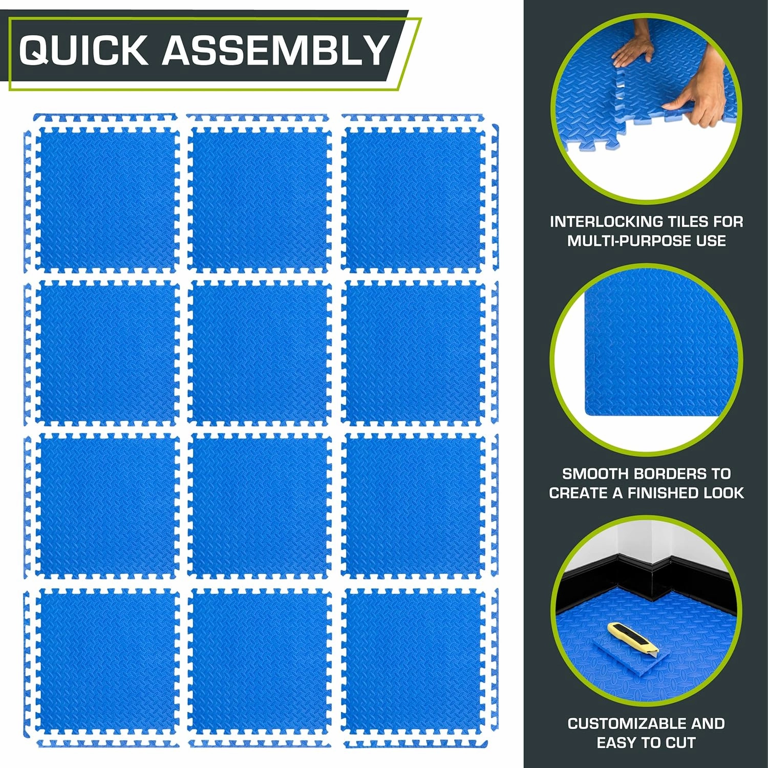 ProsourceFit Puzzle Exercise Mat ½ in, EVA Interlocking Foam Floor Tiles for Home Gym, Mat for Home Workout Equipment, Floor Padding for Kids, Grey, 24 in x 24 in x ½ in, 144 Sq Ft - 36 Tiles