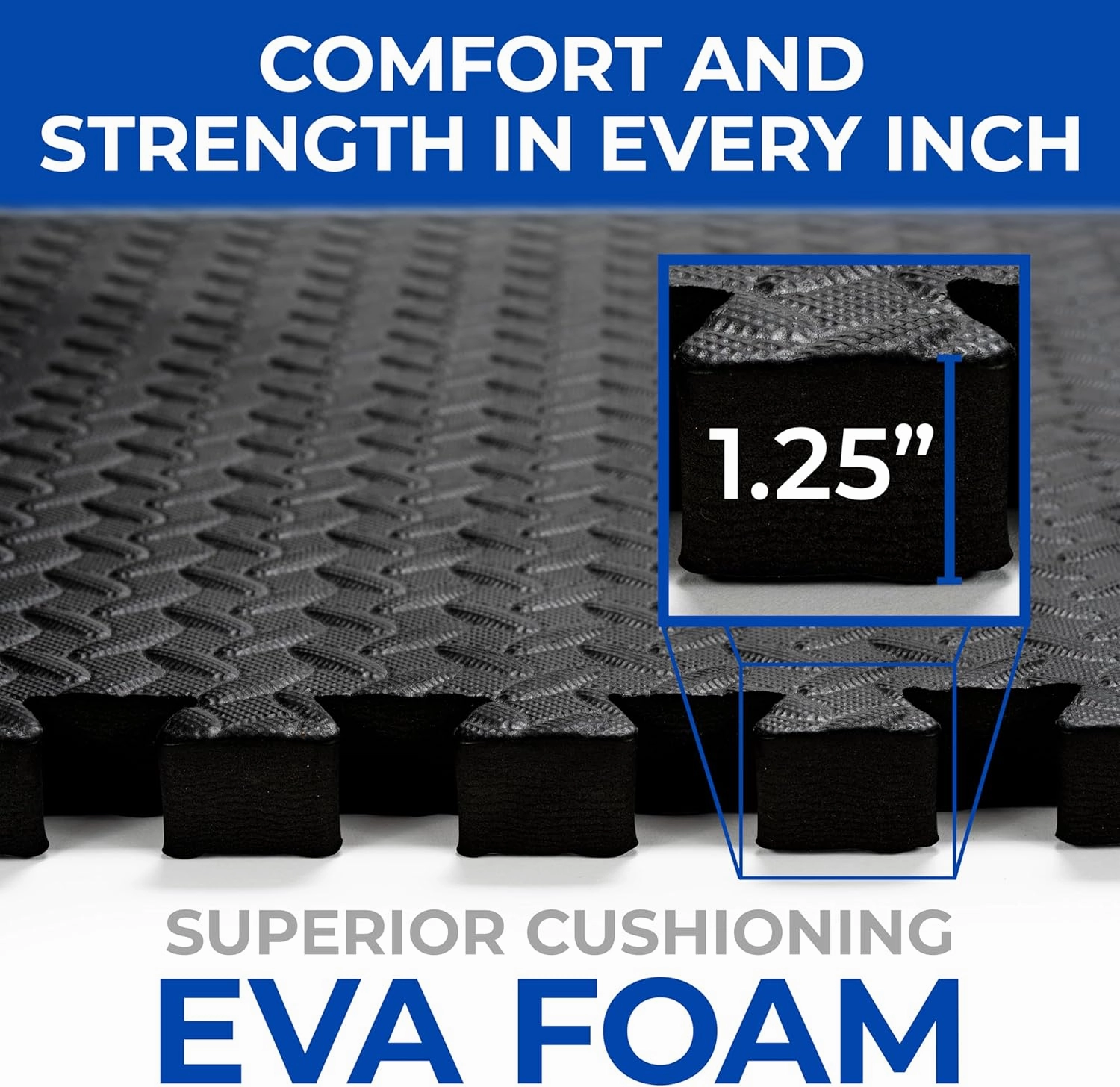 Puzzle Exercise Mat 1.25 in, EVA Interlocking Foam Floor Tiles for Home Gym, Mat for Home Workout Equipment, Floor Padding for Kids, Black, 24 in x 24 in x 1.25 in, 24 Sq Ft - 6 Tiles
