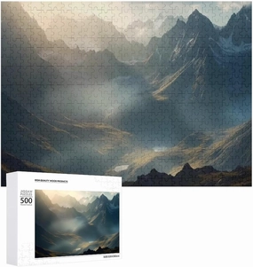 Puzzles for Adults 500 Pieces,Misty Mountain Ranges in Soft, Diffused Light,Vintage Jigsaw Puzzle, Funny Art Puzzles for Adults as Family Game Home Decor