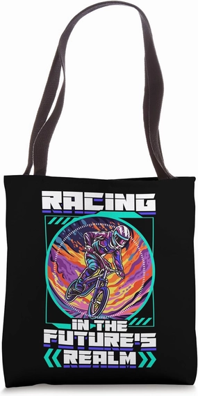 Racing in the Future's Realm BMX Racing Tote Bag