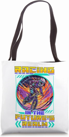 Racing in the Future's Realm BMX Racing Tote Bag