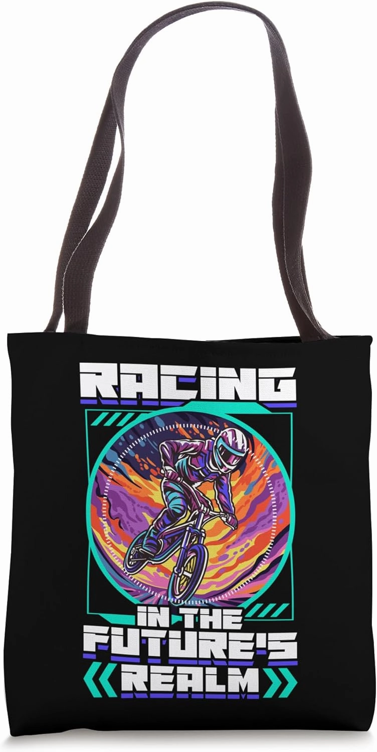 Racing in the Future's Realm BMX Racing Tote Bag