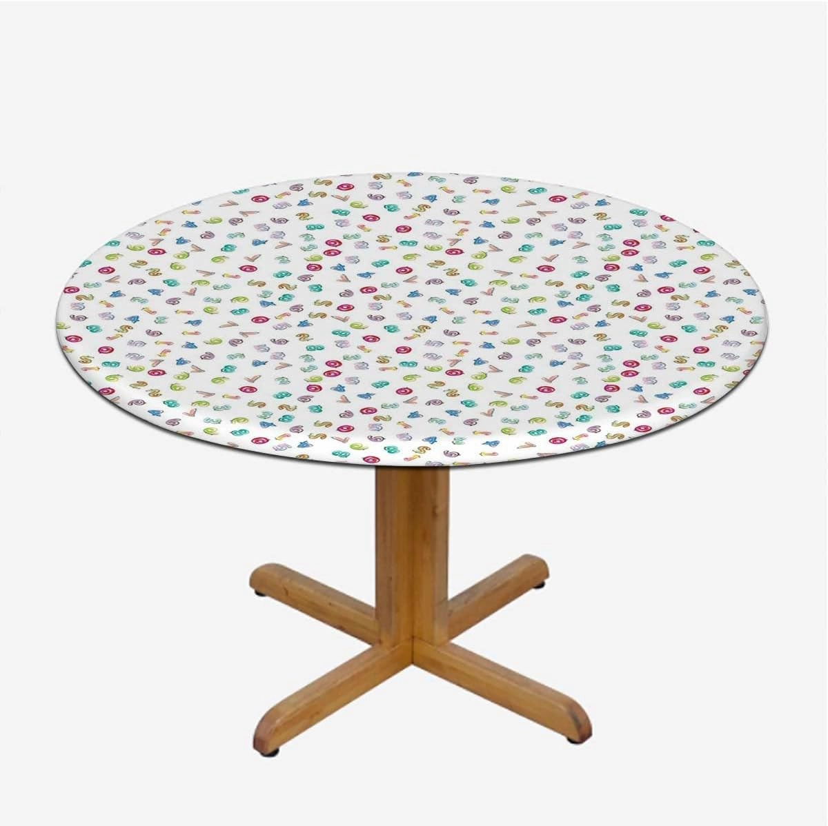 Rainbow Colors Round Tablecloth with Elastic Edge Colorful Puzzle Cartoon Art Style with Elastic Edge Polyester Waterproof Spill Proof Table Cover Abstract Fits up 45"-50" Diameter Tables