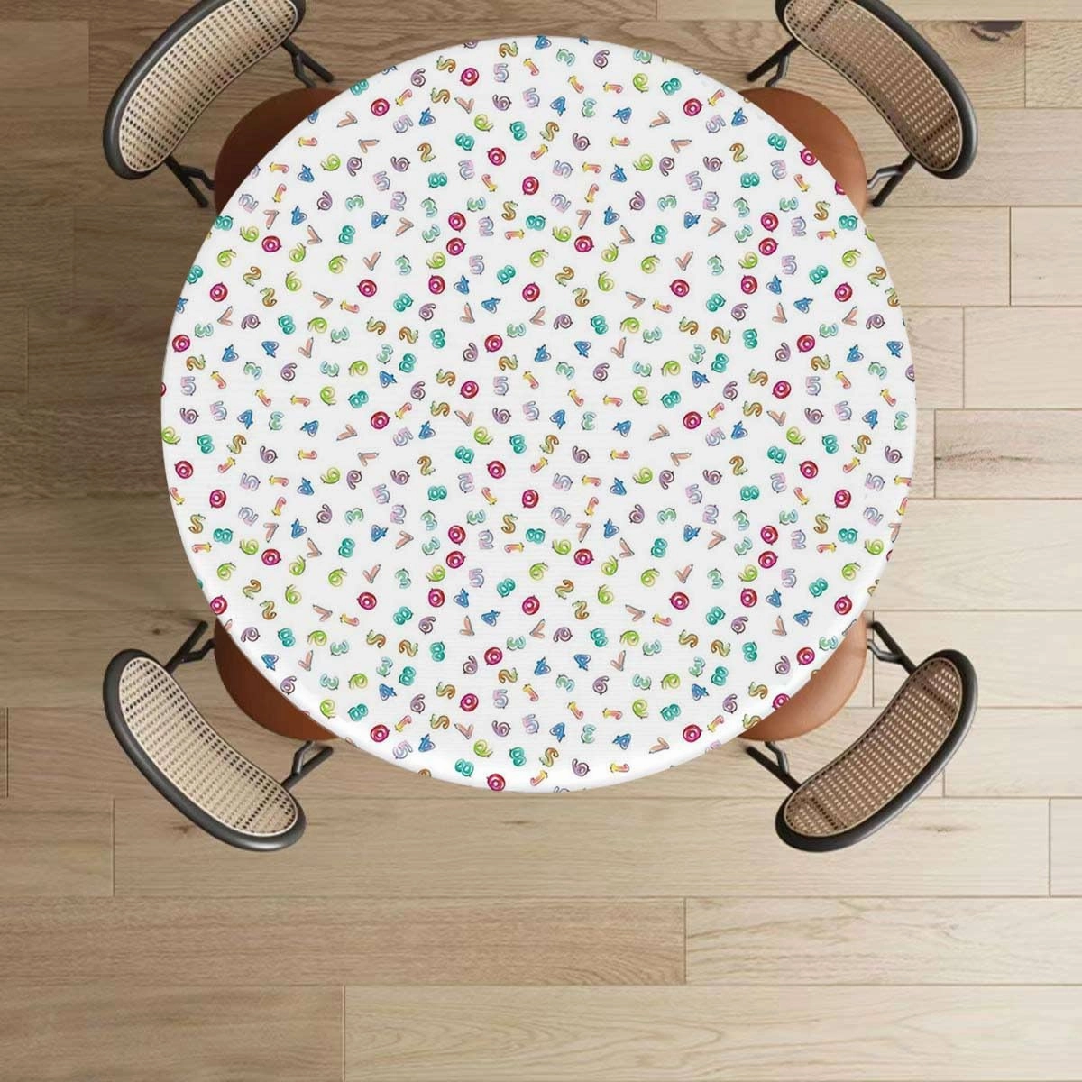 Rainbow Colors Round Tablecloth with Elastic Edge Colorful Puzzle Cartoon Art Style with Elastic Edge Polyester Waterproof Spill Proof Table Cover Abstract Fits up 45"-50" Diameter Tables