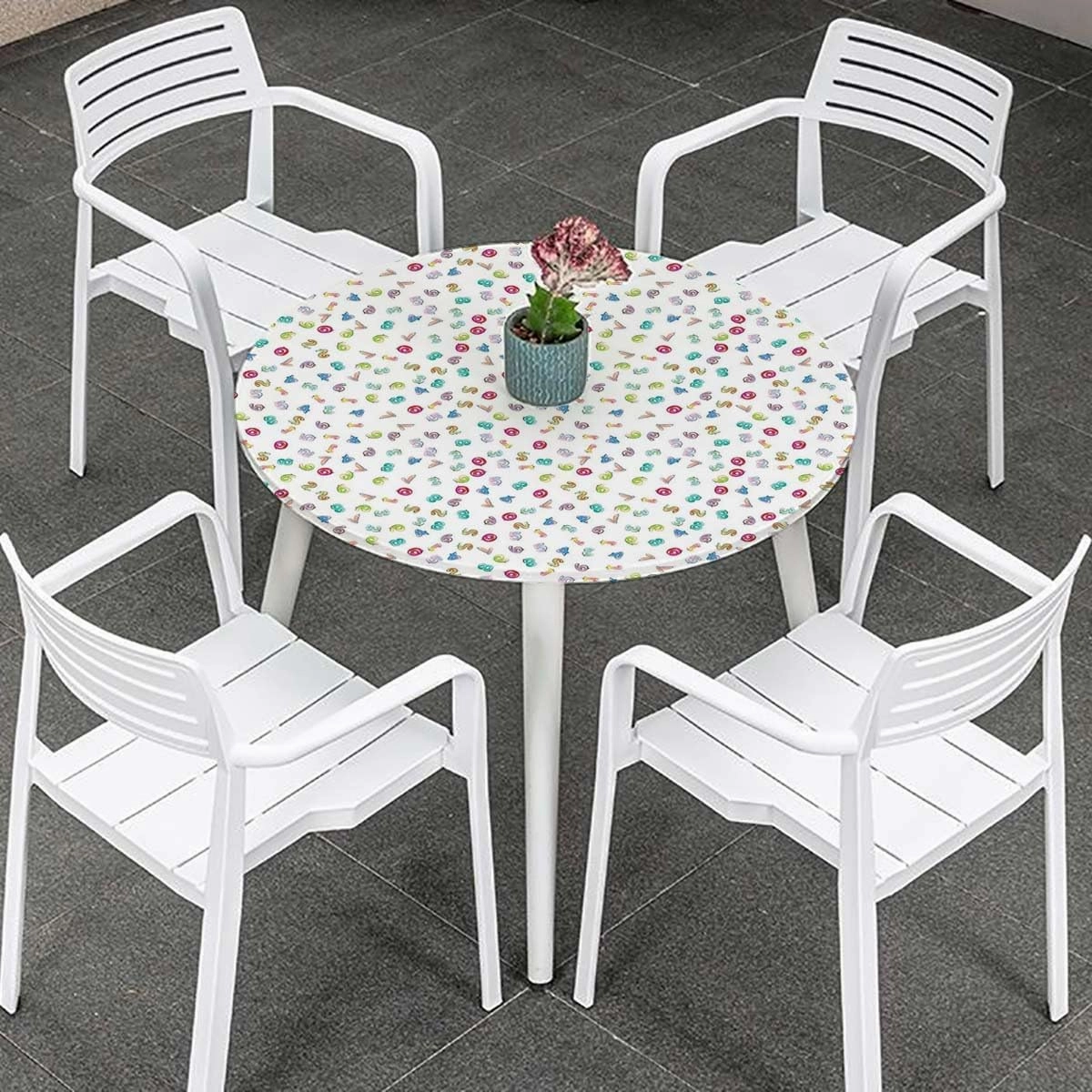 Rainbow Colors Round Tablecloth with Elastic Edge Colorful Puzzle Cartoon Art Style with Elastic Edge Polyester Waterproof Spill Proof Table Cover Abstract Fits up 45"-50" Diameter Tables