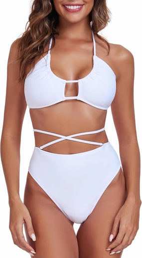 RELLECIGA Women's Adjustable String Halter Two Piece Bathing Suits Multi-Way Bikini Set for Women