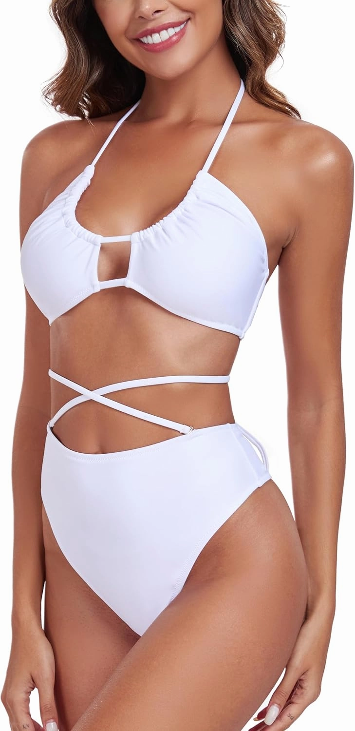 RELLECIGA Women's Adjustable String Halter Two Piece Bathing Suits Multi-Way Bikini Set for Women