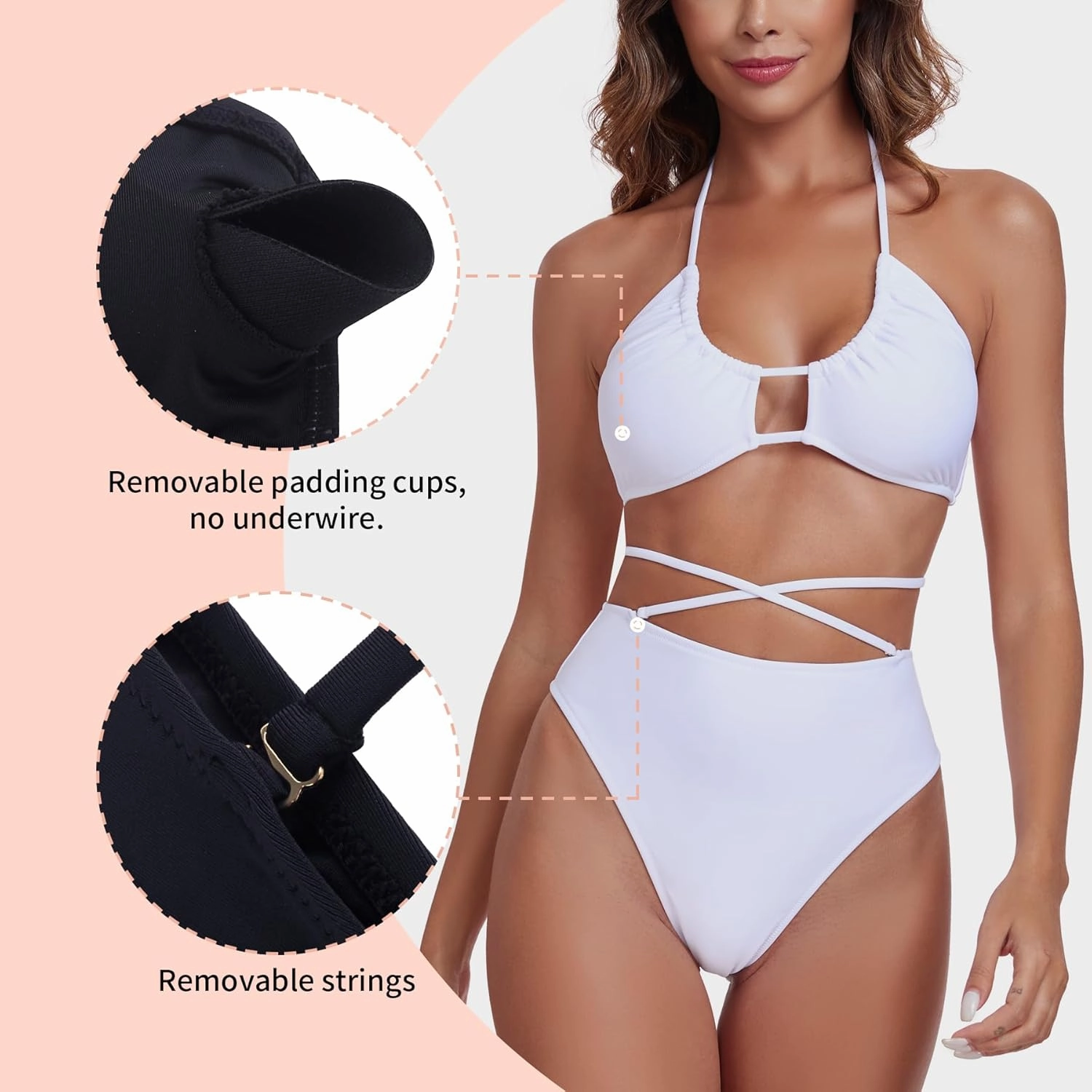 RELLECIGA Women's Adjustable String Halter Two Piece Bathing Suits Multi-Way Bikini Set for Women