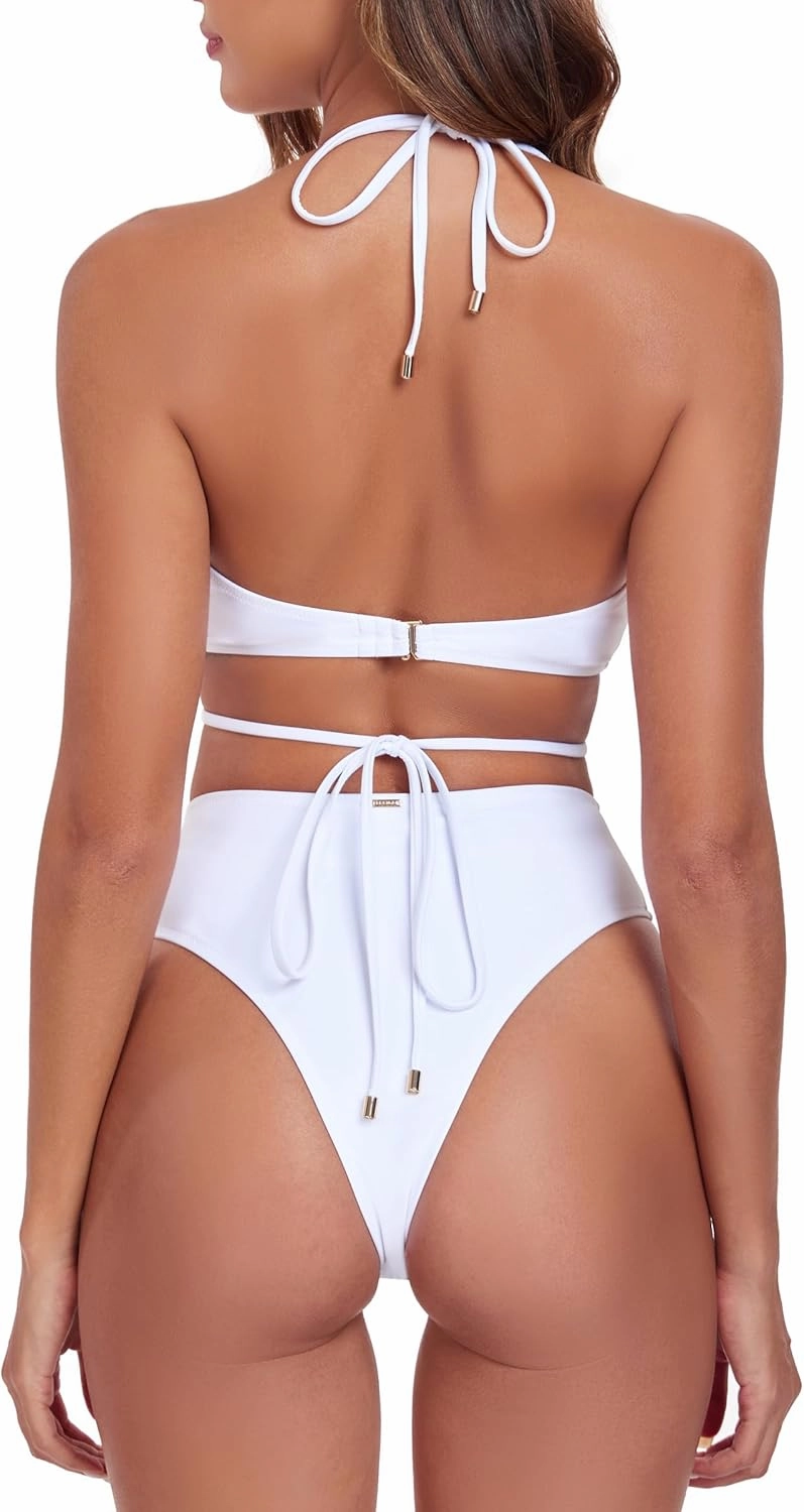 RELLECIGA Women's Adjustable String Halter Two Piece Bathing Suits Multi-Way Bikini Set for Women