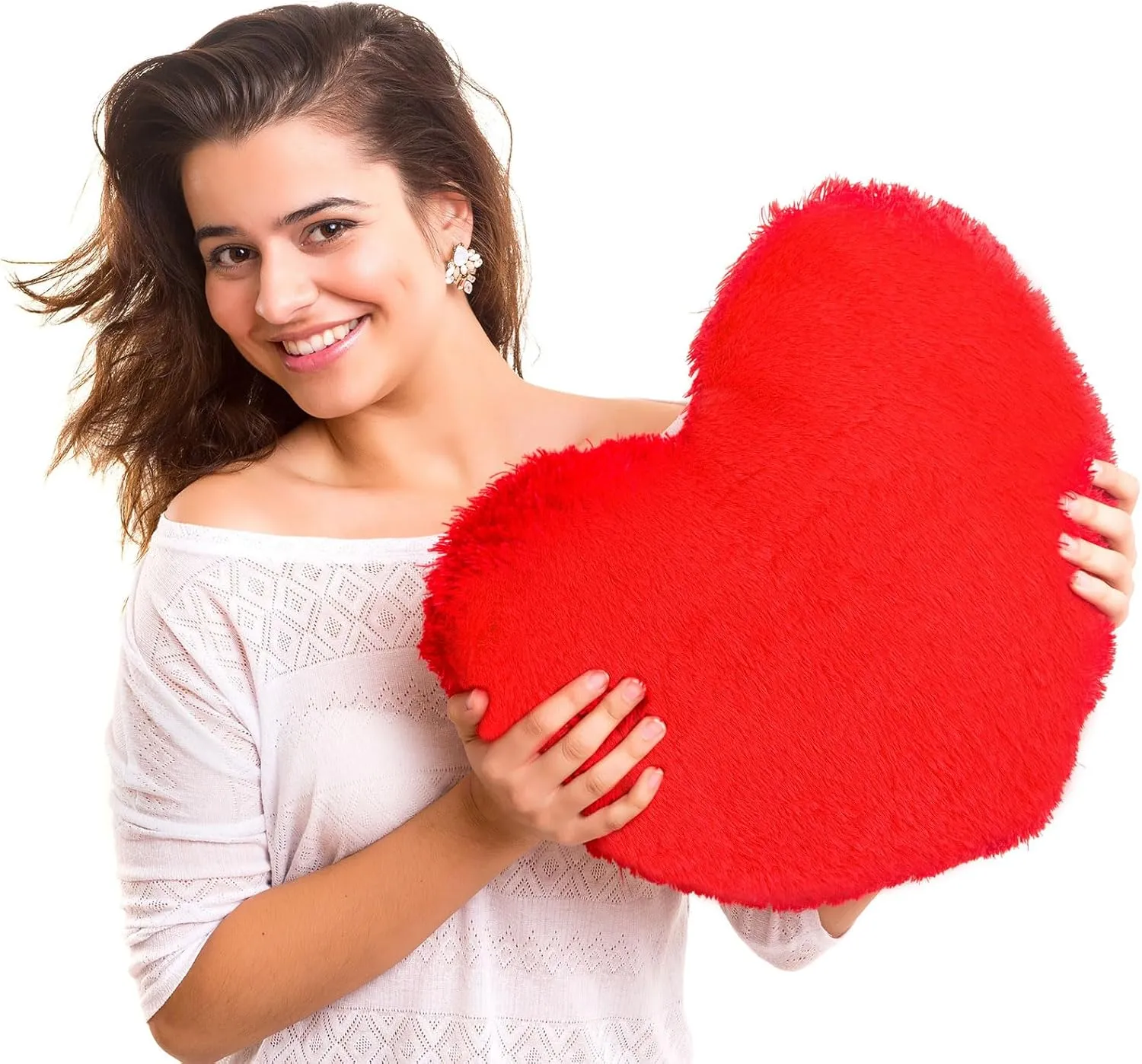 Remerry 4 Pcs Heart Shaped Cute Throw Pillows Faux Rabbit Fur Heart Pillow Fluffy Throw Cushion Decorative for Bedroom Bed Sofa Kid Girls Sleepover Part(Red)